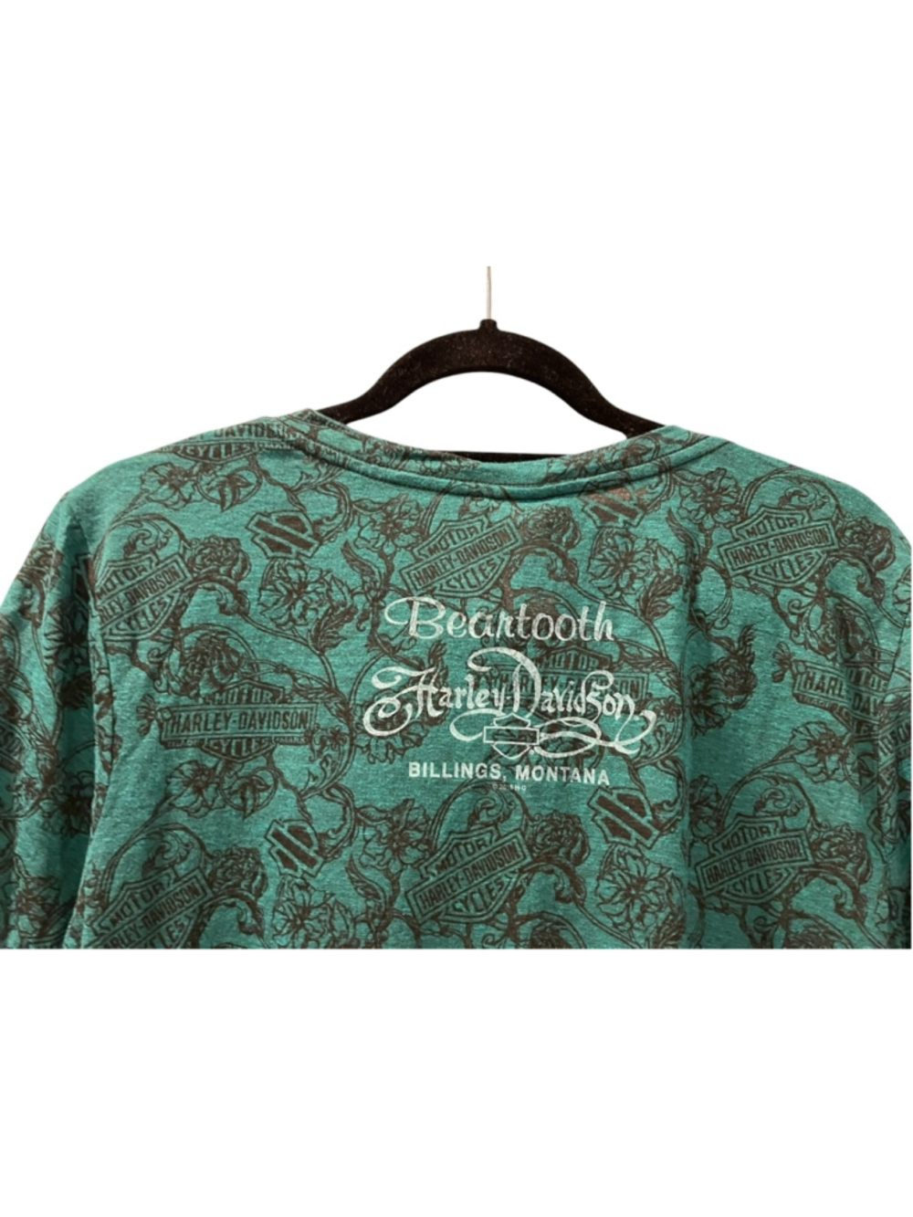 NWT Harley Davidson Skull Women 2X Burned Identity Studded V-Neck Tee Teal Green - Picture 7 of 11